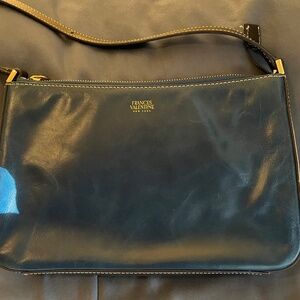 Frances Valentine Naplak Leather handbag. Navy and Cream Color Block.